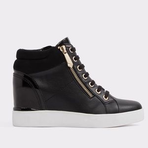 Aldo Black Leather Sneaker Wedges